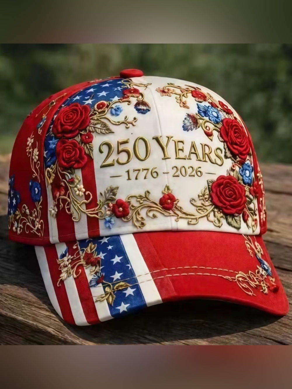 250 Years 1776-2026 print Patriotic Baseball Cap - Red, White, Blue NEW